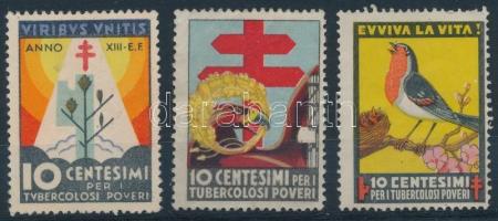 1913 Tuberkulózis és Vöröskereszt 3 db klf olasz segélybélyeg