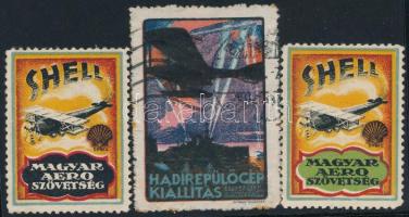 1917 3 db Repülés levélzáró: Magyar Aero Szövetség + Hadirepülőgép kiállítás levélzáró