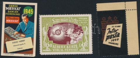 1945-1959 3 db klf külföldi bélyegkiállítás levélzáró