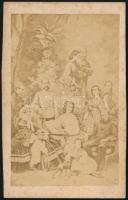 cca 1860-1870 Ferenc József, Erzsébet (Sisi) és a császári család fénynyomaton, 6,5x10 cm / The emperors family on helogravure