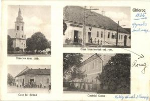 Gyorok, Ghioroc; templom, Teodor Leucutia, Mihai Schneeberger üzletei, Koncz kastély / church, shops, castle (Rb)