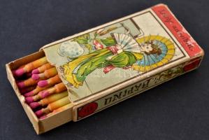 cca 1900 Hannover, Fr. Dapino, antik viaszos gyufa. Litografált, képes doboz, teli gyufákkal. Enyhén...