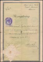 1897, 1902 Bizonyítvány állatorvosi tiszti vizsgáról, illetve a Magyar Királyi Állatorvosi Főiskola ...