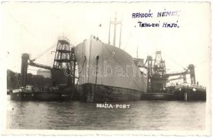 1937 Braila, Kikötő, rakodó német tengeri hajó / port, German ship, photo