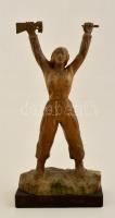 1961 Kubai forradalmárnő faragott fa szobra. Sérült, hiányos / Cuba revolutioner woman. Carved wood statue with missing part. 36 cm