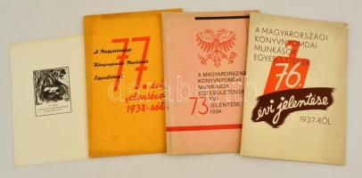 1934-1967 Vegyes nyomdászattal kapcsolatos tétel, összesen 5 db; 3 db Magyarországi Könyvnyomdai Munkások Egyesületének jelentése, 2 db Ex Libris