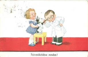 Szívműködése rendes! / children playing medical examination, W.S.S.B. No. 7326/1, s: John Wills