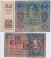 1904. 10K + 1914. 50K mindkettő román felülbélyegzéssel T:III,III- ly