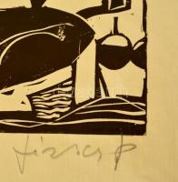 Józsa János (1936- ): Fürdőzők. Linó, papír, jelzett gyűrődéssel, 32×25 cm