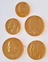 Belgium 1997-1990. 50c-50Fr (5xklf) aranyozott forgalmi sor T:1 Belgium 1997-1990. 50 Centimes - 50 Francs (5xdiff) gold plated coin set C:UNC