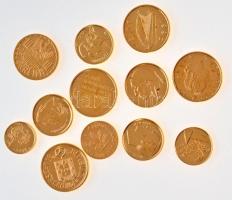 12db-os vegyes aranyozott forgalmi érme tétel, közte Írország, Portugália, Luxemburg, Hollandia T:1,1- 12pcs of various gold plated coins, including Ireland, Portugália, Luxembourg, Netherlands C:UNC,AU