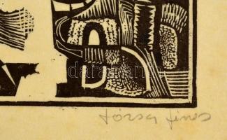 Józsa János (1936- ): Összecsapás. Linó, papír, jelzett gyűrődéssel, 16,5×18 cm