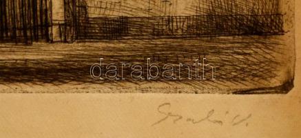 Szabó Vladimir (1905-1991): Fő utca (Buda). Rézkarc, papír, jelzett, paszpartuban, 24×29 cm