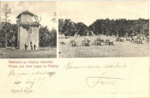 1907 Örkénytábor (Táborfalva), Őrtorony katonákkal, létra, ágyúk. Kiadja Wassermann Vilmos