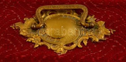 Régi, díszes doboz szövet borítással, selyem béléssel réz veretekkel 40x10x7 cm