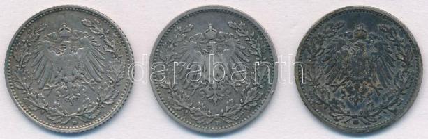 Német Birodalom 1905D 1/2M Ag + 1905F 1/2M Ag + 1906G 1/2M Ag T:2-
German Empire 1905D 1/2 Mark Ag ...
