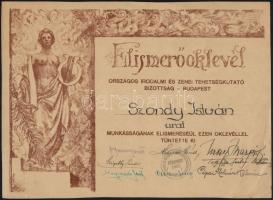 1937 A Fővárosi Napló két oklevele. Egyik kézzel rajzolt. 35x25 cm