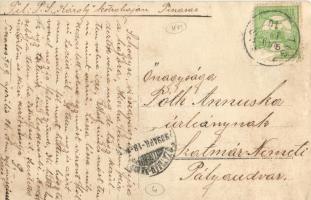 1909 Tiszasas, a MÁK (Magyar Állami Kotrások) Károly nevű kotróhajója a Tiszán, a levél írója a hajó...