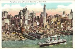 Lower Manhattan, New York; Aeroplane view, East river, vessels, steamship, dock