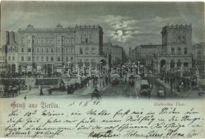 1898 Berlin, Hallesches Tor / city gate, horse-drawn tram, carriages, beer hall, shops (EK)