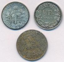 Vegyes 3db-os külföldi ezüstpénz tétel, közte Amerikai Egyesült Államok 1960D 1d Ag Roosevelt; Svájc 1956. 1/2Fr Ag T:2,2- 3pcs of various silver coins, including USA 1960D 1 Dime Ag Roosevelt; Switzerland 1956. 1/2 Franc Ag C:XF,VF