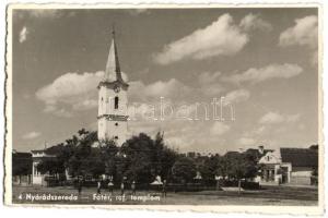 Nyárádszereda, Miercurea Nirajului; Fő tér, Református templom, üzlet / main square, Calvinist church, shop