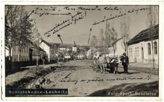 1940 Szászlekence, Lekence, Lechnita; utcakép, kiszáradt patak, ökrös szekér / street view, dried up creek, ox cart. Foto Sport (EK)