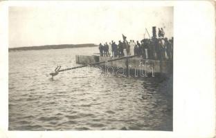 1916 Úszás oktatás / WWI Austro-Hungarian Navy K.u.K. Kriegsmarine swimming training. photo + III. Seebataillon 10. Marschkompagnie Marinefeldpost (EK)