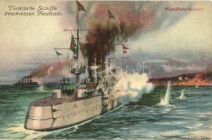 1914 Der Weltkrieg. Türkische Schiffe beschiessen Feodosia / WWI Turkish battleships at the battle of Feodosia (Theodosia) (EK)