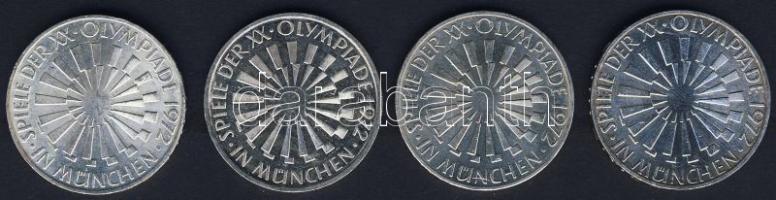 NSZK 1972. 10M Ag (4x) "Olimpia-Spirál-München" komplett verdejel-sor T:BU