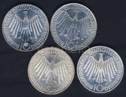NSZK 1972. 10M Ag (4x) "Olimpia-Spirál-Németország" komplett verdejel-sor T:BU