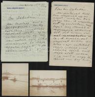 1905-1921 Bp., a Hunnia Csónakázó Egyesület azonosítatlan tagjának 2 db kézzel írt levele személyes ügyekben + 2 db evezős fotó