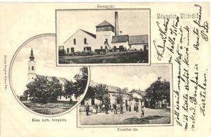 1903 Üllő, Szeszgyár, Római katolikus templom, Erzsébet tér, Bergner Miksa üzlete és saját kiadása (EK)