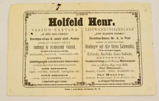 1873 Holfeld Henrik vászon raktára a Kék Golyóhoz. reklámos számla a budai villamos vasutak részére.