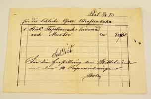 1873 Holfeld Henrik vászon raktára a Kék Golyóhoz. reklámos számla a budai villamos vasutak részére