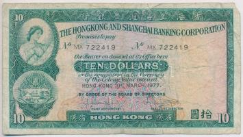 Hongkong 1977. 10$ T:III- Hong Kong 1977. 10 Dollars C:VG anyaghiány Krause 182.h
