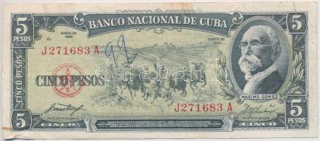 Kuba 1958. 5P T:III  Cuba 1958. 5 Pesos C:F Krause 91