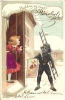 1902 Boldog új évet! / New Year greeting postcard, chimney sweeper, litho Emb. (EK)