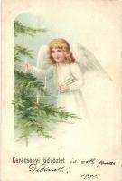 1901 Karácsonyi üdvözlet / Christmas greeting postcard, litho