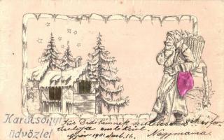 1901 Karácsonyi üdvözlet / Christmas greeting postcard, Saint Nicholas, litho Emb.