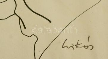 Csikós András (1947-2006): Önarckép, tus, papír, jelzett, paszpartuban, üvegezett fa keretben, kis s...