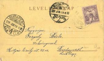 1901 Nagymaros, látkép, gőzhajó. Kiadja J. H. M. Art Nouveau, litho (lyuk / hole)