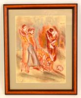 Vértes Marcell (1895-1961): Kutyasétáltatás, pasztell, papír, jelzett, paszpartuban, üvegezett fa keretben, 39×29 cm