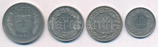 Svájc 1968-2009. 1Fr + 2Fr (2xklf) + 5Fr T:2 Switzerland 1968-2009. 1 Franc + 2 Francs (2xdiff) + 5 Francs C:XF