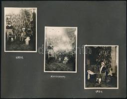 1931-1933 Régi karácsonyok, 7 db fotó, albumlapra ragasztva, 6×9 cm