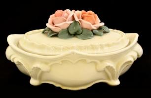Ens porcelán rózsás bonbonniere. Jelzett, hibátlan. 12x10 cm