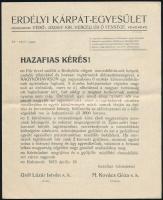 1913 Kolozsvár, Erdélyi Kárpát Egyesület hazafias kérése menedékház építésére