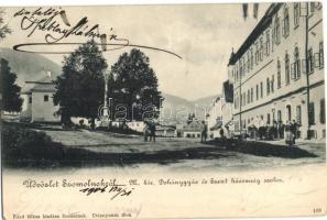 1906 Szomolnok, Schmölnitz, Smolnik; M. kir. Dohánygyár és Szentháromság szobor. Fried Miksa kiadása / tobacco factory, Trinity statue (EK)