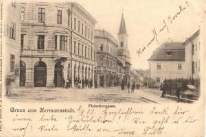 1902 Nagyszeben, Hermannstadt, Sibiu; Mészáros utca, kiadja G. A. Seraphin / Fleischergasse / street view (Rb)