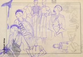 Jelzés nélkül: Divatrajzok. 15 db, pauszpapír, vegyes technika, 31x24 cm